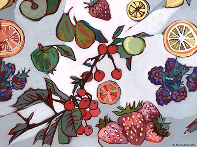 Fruits and berries. acrylic painting art artwork berries design flowers fruit illustration pattern pattern art pattern design traditional art