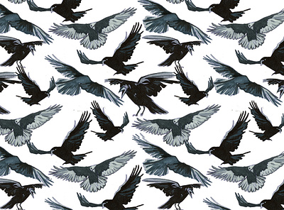 Crows. acrylic painting artwork birds graphic design illustration pattern pattern art traditional art vector