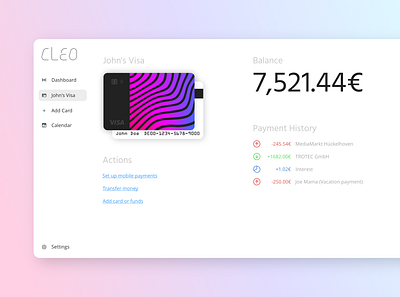 Credit Card management Dashboard "Cleo" banking concept design finance financial financial app ui ui design uidesign web webapp webdesign website