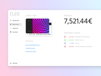 Credit Card management Dashboard "Cleo"