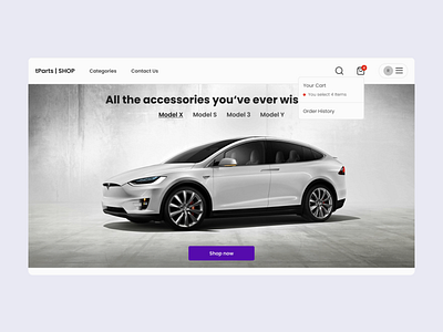 tParts Landing page accesories branding car e commerce history landing order shopping sign in tesla