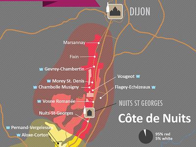 Cote De Nuits Burgundy Wine map closeup