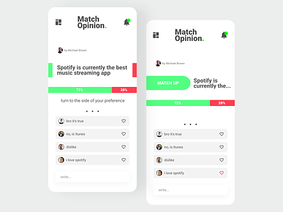 Match-Opinion / UI Concept app app design application branding design flat material ui materialdesign minimal ui