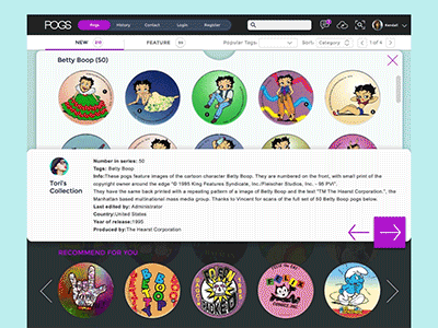 Pogs Website cards colors follow user menu pog collection profile page website design