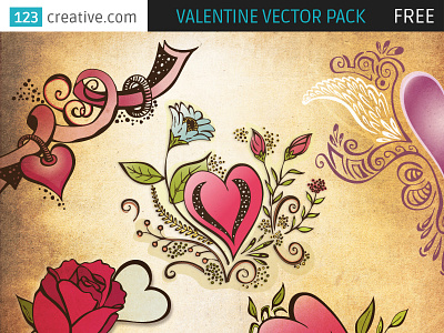 FREE Valentine vector pack download free floral vector art flowers hearts loving ornamental rose stock vectors valentine vectors valentines day valentines greeting vintage card