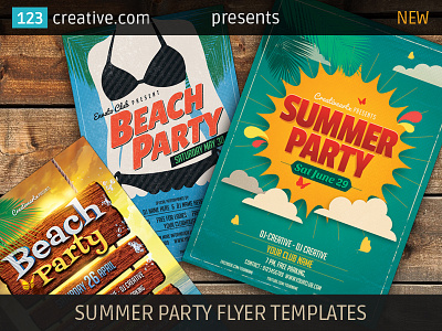 Summer Party Flyer Templates (retro style and colorful) beach club party flyer beach party flyer template holiday flyer template open air festival flyer retro flyer template psd retro summer party flyer summer festival flyer summer party flyer templates vintage flyer template