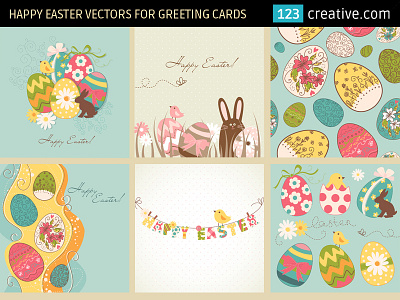 Happy Easter vectors, Easter rabbit and eggs for Greeting card