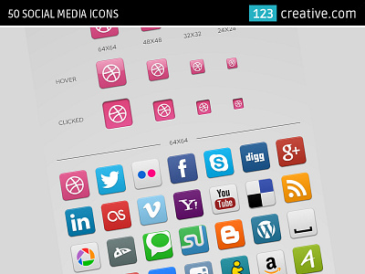 50 Social Media Icons (PNG, PSD, hover, clicked square icons) clicked social icons hover social icons png social media icons psd social media icons rounded square icons social media icons social network icons square social media icons web social icons website icon set website social icons