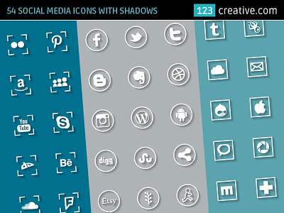 54 Social media icons with shadows