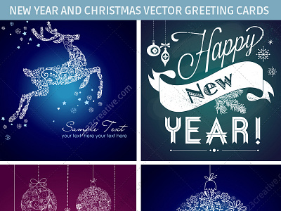 New Year and Christmas vector greeting cards