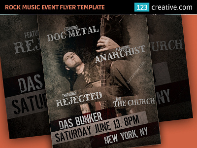 Rock music event flyer template design