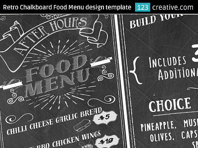 Retro Chalkboard Food Menu design template PSD chalkboard food menu chalkboard menu template chalkboard restaurant menu food menu psd food menu template menu on blackboard pizza flyer template pizza menu template restaurant menu template restaurant poster template retro chalkboard menu snack menu template