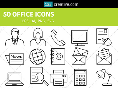 50 Office icons (EPS, PNG, SVG, AI)