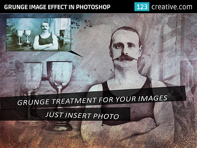 Grunge image effect with 6 color options and splashes