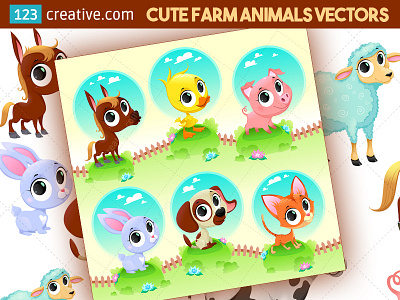 Cute farm animal vector set - farm baby animals