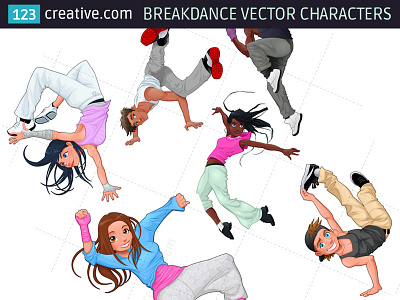 Breakdance vector characters - modern dance vectors breakdance pose vector breakdance vector characters breakdance vector graphics breakdance vector illustration breakdancer vector dancing man vector dancing woman vector hip hop vector modern dance vectors street dance vector