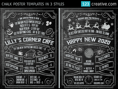 Chalk Poster in 3 styles - Halloween, New Year’s Eve, and Menu