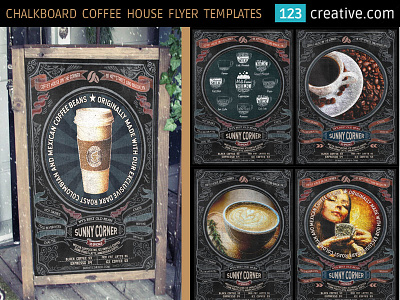 Chalkboard coffee house flyer template PSD