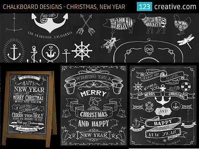 Chalkboard design templates for Christmas and New Year poster chalkboard design elements chalkboard design template chalkboard textures hi-res chalkboard backgrounds new year template on blackboard pre designed chalkboards vintage design elements