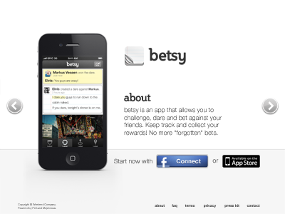 betsy landing page app app store bet bets betsy betting challenges dare facebook friends ios iphone landing landing page page responsive responsive design