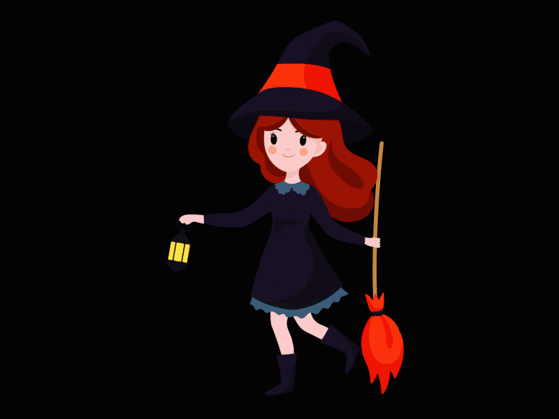Halloween Cute Witch and Broom 2d animation aep after effect broom cute girl halloween halloween design json vector witch