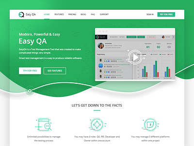 EasyQA Home green home landing page product qa site tool ui ux web web design website