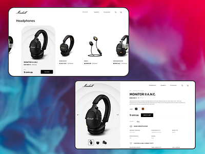 Marshall headphones design design dribbble dribbble invite flat minimal typography ui user experience user interface website