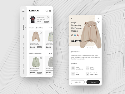 SAHRAI - Clothing App Design abstract app branding clothing clothing brand design dribbble minimal product page user experience user interface