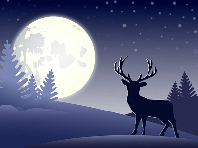 Winter landscape ai character deer design drawing drawn graphic design illustration illustrator landscape light moonlight painted person personage picture ui vector web winter