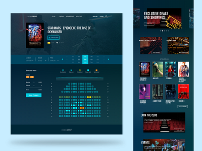 Cinema web deisng layout and style cinema concept design gradient layout web design website