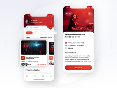 UI design for Event Application clean ui concert design entertainment entertainment app event event app interface mobile mobile app design mobile ui red techno ticket app ui user interface ux