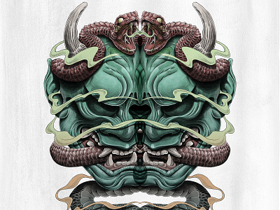 Hannya art ballpoint pen color design draw drawing fantastic figurative illustration japanese monster snake