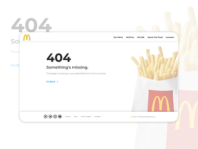 404 Page - McDonald's Redesign 404 404 error 404 error page 404 page daily ui dailyui dailyuichallenge mcdonald mcdonalds uiux
