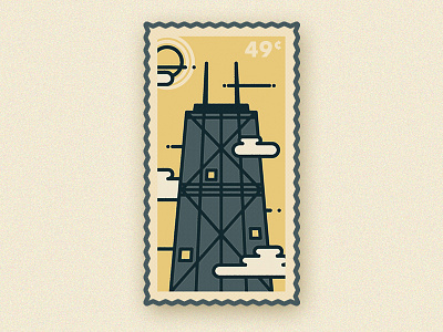 John Hancock Observatory 49 architecture chicago clouds john hancock postage postage stamp retro stamp usps