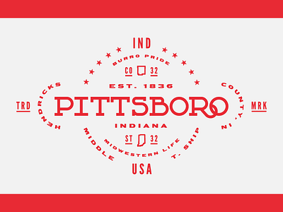 Pittsboro, Indiana badge indiana lettering red type stack