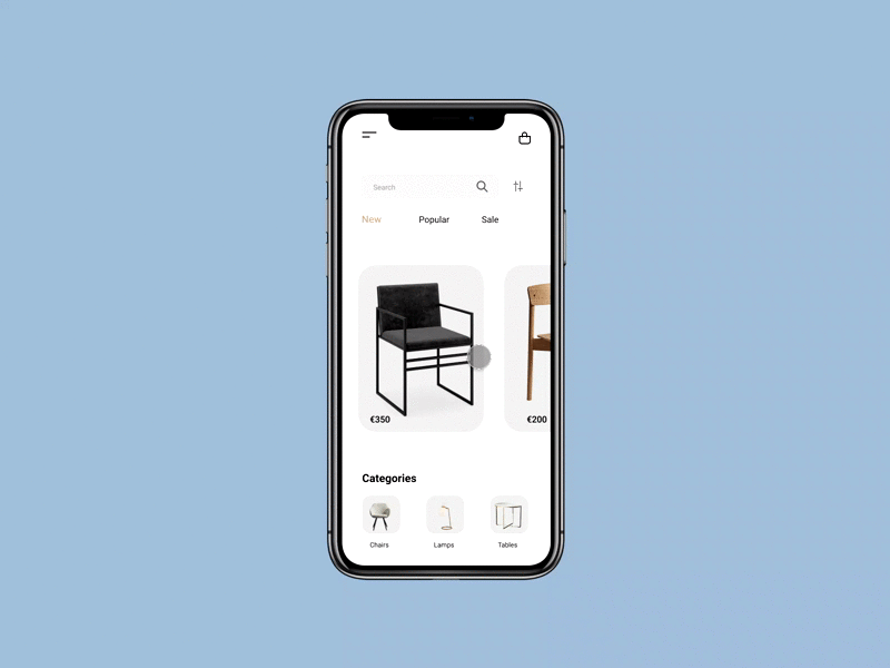 Furniture app ui animation app design design app figma figma design first shot minimal mobile mobile app design mobile design mobile ui modern ui ux web