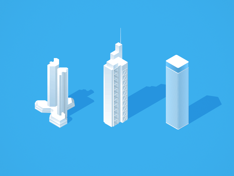 Towers isometric illustration skyscrapers towers illustrator grid vector london tower twin frankfurt