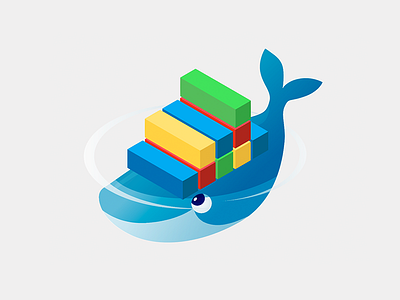 Docker colours container docker environment illustrator isometric logo mammal shipping water whale