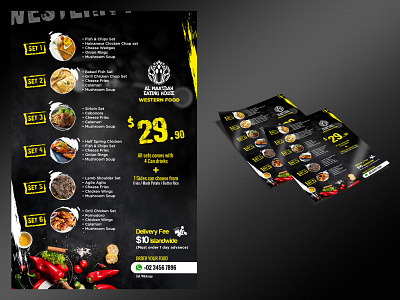 Restaurant Offer Menu black branding business dark design food highlight restaurant shop typography western food