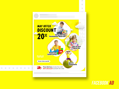 Offer Ad for social media branding business facebook ad illustration kids kids play offer ad play shop yellow
