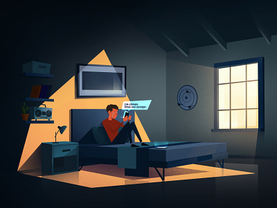 Boy Texting 2d animation character child dark design illustration loop motion night vector