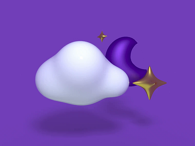 Weather Icon 3d animation cloud cute icon moon night star weather