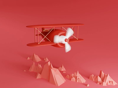 Flying Airplane 3d airplane animation cartoon clean cute flight fly hill mountain red