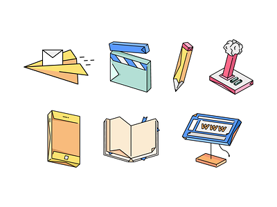 Origami styled icons book clapper email games icon icon design icon set iconography icons icons design icons set illustration iphone joystick origami paperplane pencil phone site video