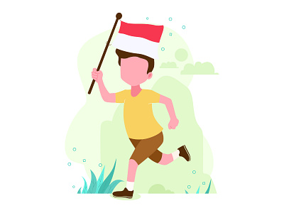 Cute Boy running with Indonesian flag banner boy celebration childhood country flag flat design freedom fun grass holding holiday independence independence day indonesian flag lifestyle male national national flags patriotism