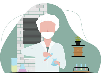 Science students working in the laboratory at the university boy cartoon character chemical chemist chemistry child class coat concept creating creative development education experiment idea illustration intelligent intend kid