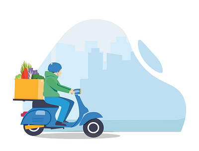 Man delivery packaging box to customers app background banner bike box boy business cartoon character city concept courier deliver delivery design drive express fast flat food