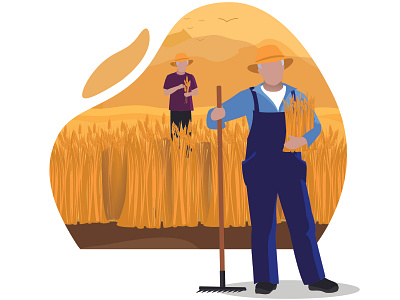 Farmer standing on the rice field agrarian agricultural agriculture background business cartoon character collection countryside cow crop design expression face farm farmer farming field food garden
