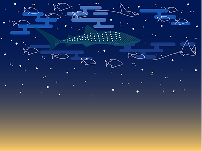 New Year Graphic fish night time shark sky stars stingray underwater whale