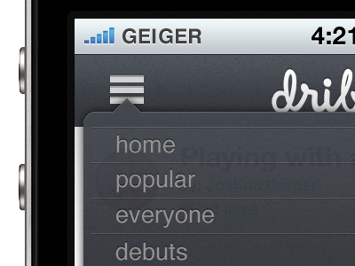 App Drop-down (revised) display dribbble drop down iphone menu mobile retina